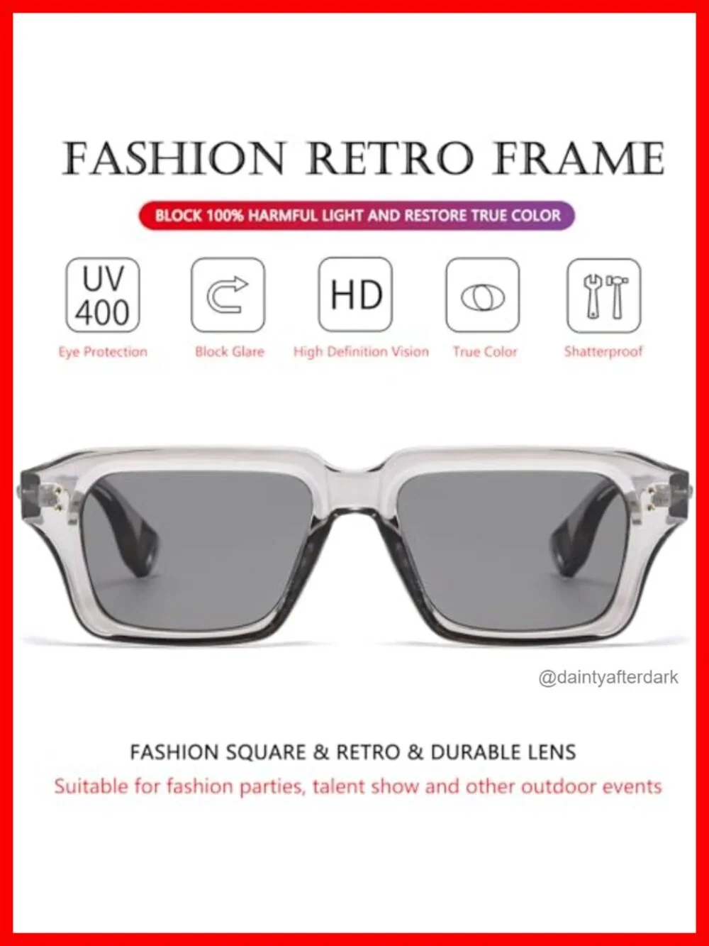 Rectangular Square Frame Sunglasses UV400 Protection Retro Shades